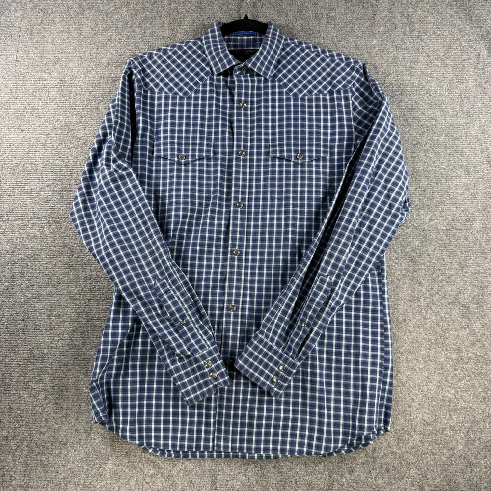 Western Snap Slim Fit Medium Tall Blue Plaid Banana Republic Shirt Long Sleeve
